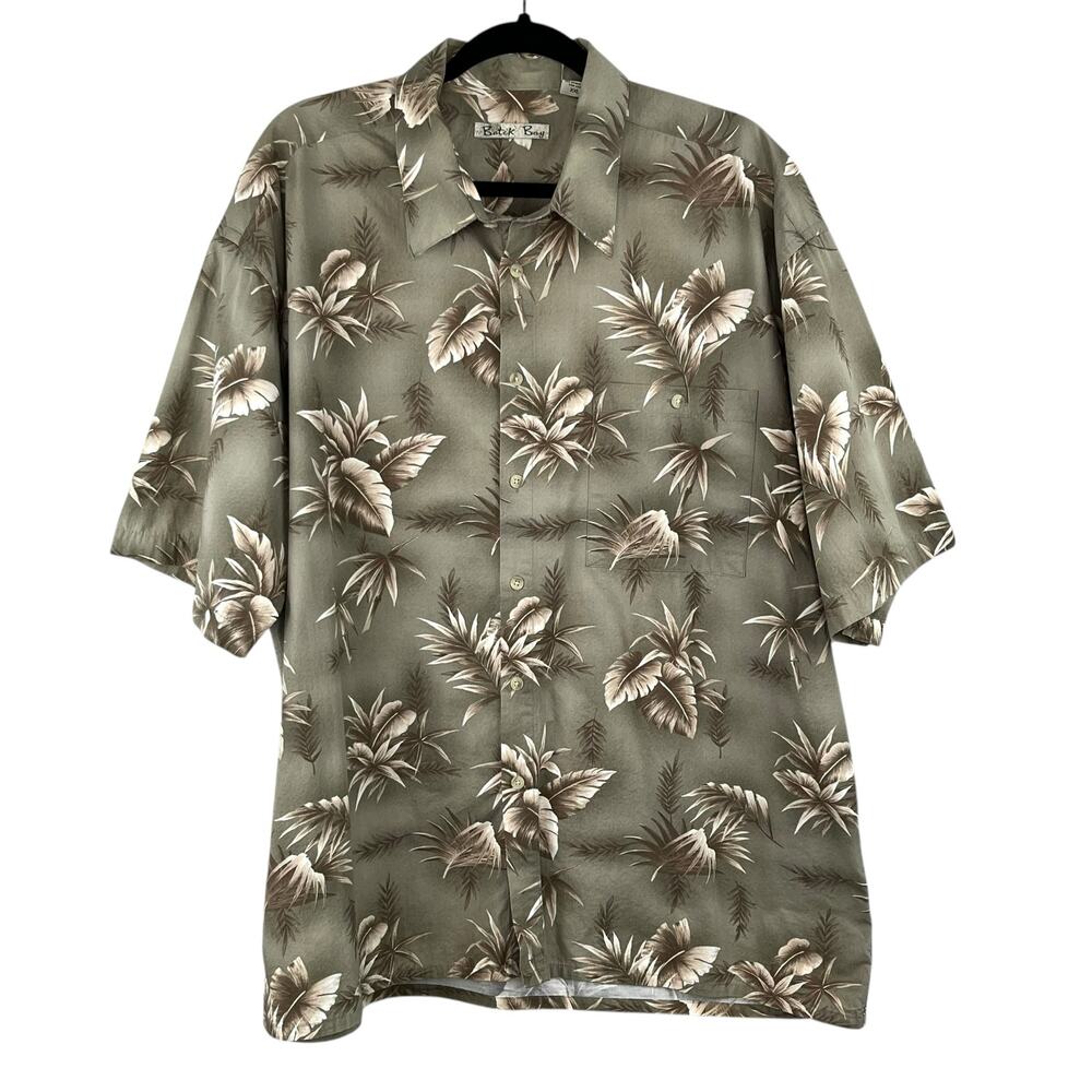 Batik Bay Retro Hawaiian Leaf Print Cotton Button Front Short Sleeve Shirt XXL